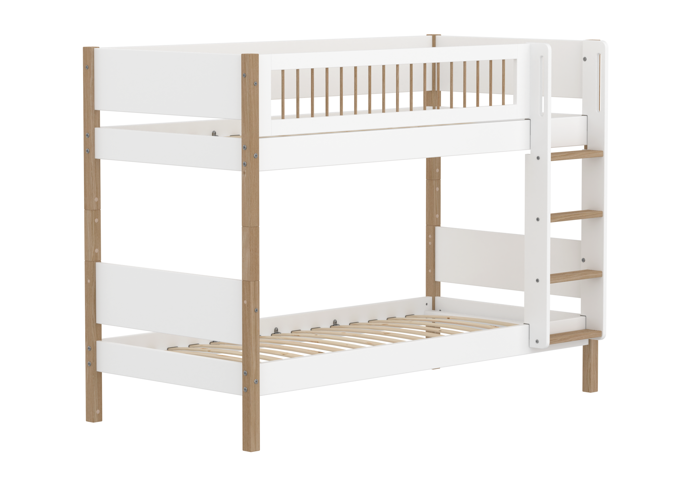 Flexa Nor Køjeseng 154 Cm Med Stige Og Crossbar Sengehest  90x200 Cm Hvid Eg