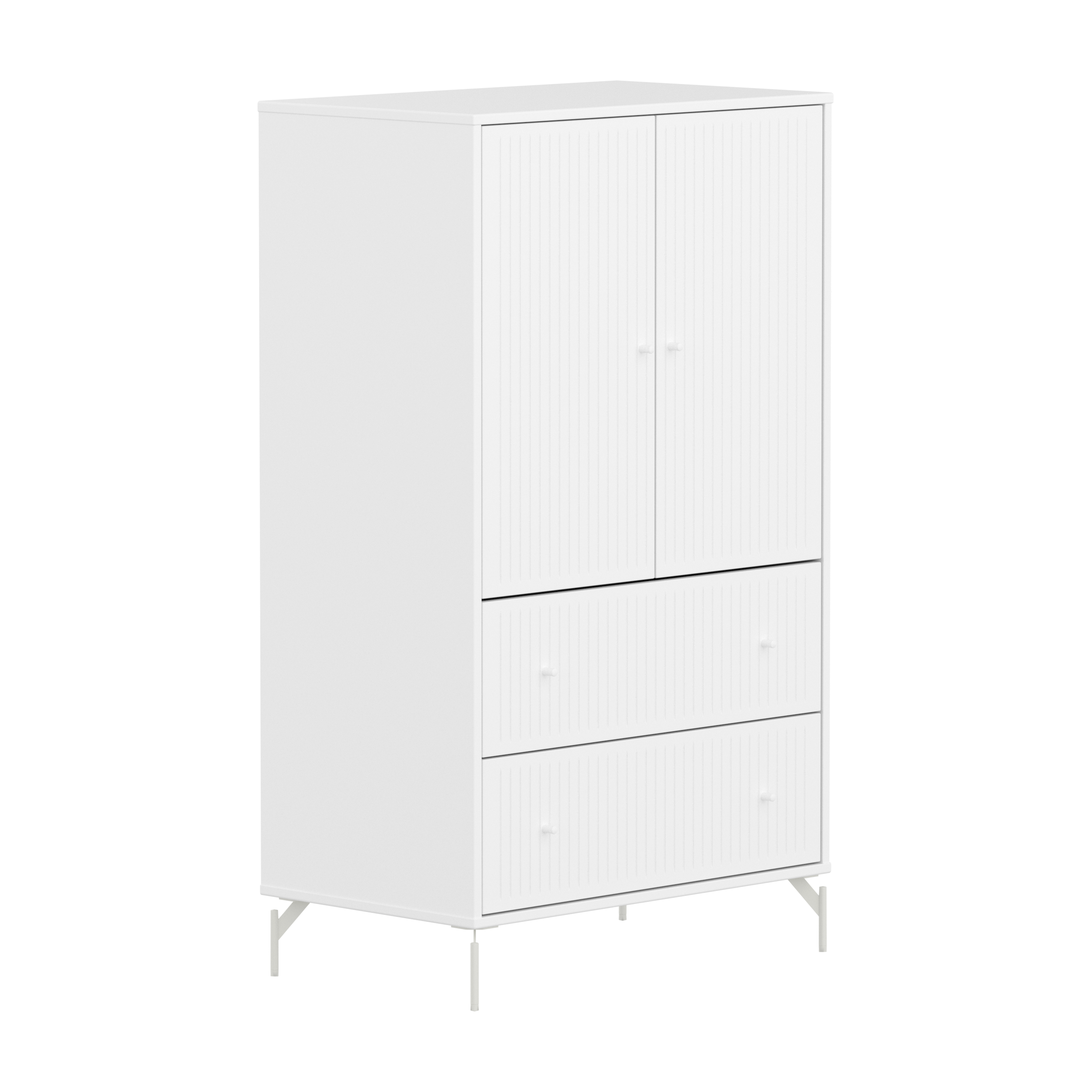 Flexa Saga Skab 129 5x75 5x45 Hvid Riller Hvide Greb Og  Ben