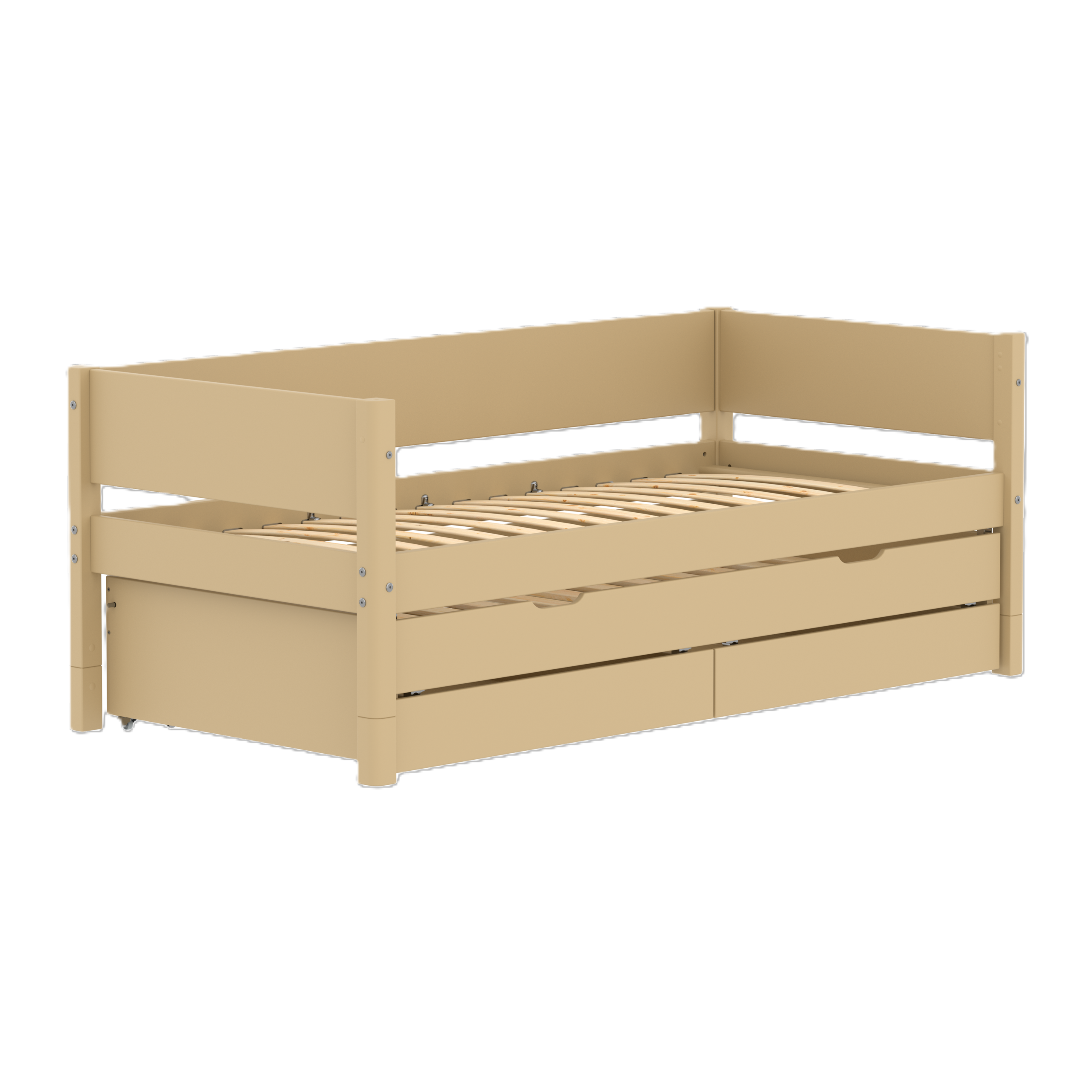 Flexa White Enkeltseng 90x200 Cm Baggavl Incl Skuffer Og Udtræksseng Sand