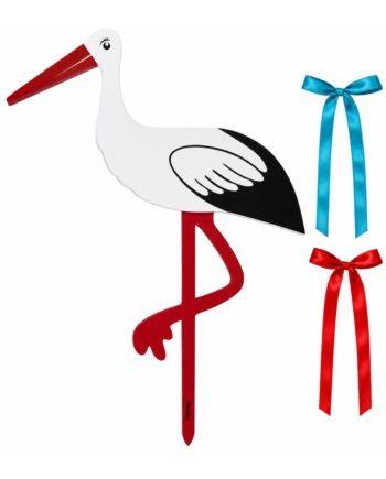 Fødselsstork   Træ Med Rødt Og Blåt Bånd 55 Cm Magni