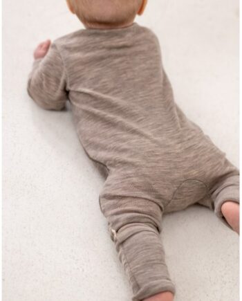 Heldragt   100  økologisk Merino Uld Med Lynlås   Siden Til Baby Beige Melange 56