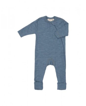Heldragt   100  økologisk Merino Uld Med Lynlås   Siden Til Baby Blue Melange 62