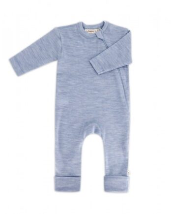 Heldragt   100  økologisk Merino Uld Med Lynlås   Siden Til Baby 56 Light Blue Melange