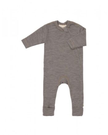 Heldragt   100  økologisk Merino Uld Med Lynlås   Siden Til Baby Light Brown Melange 62