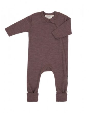 Heldragt   100  økologisk Merino Uld Med Lynlås   Siden Til Baby Plum Melange 62