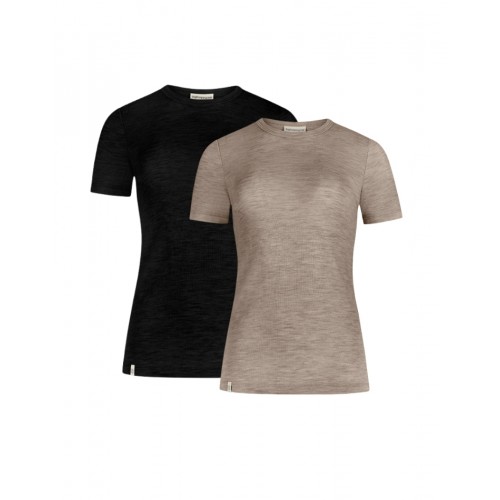 Kortærmet  -shirt Til Dame   100  Merino Uld   -pak Xs Black Beige Melange