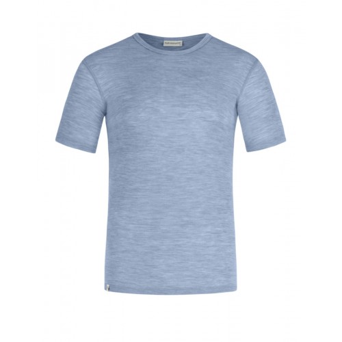 Kortærmet  -shirt Til Herre   100  Merino Uld  1x1 Rib   Light Blue Melange