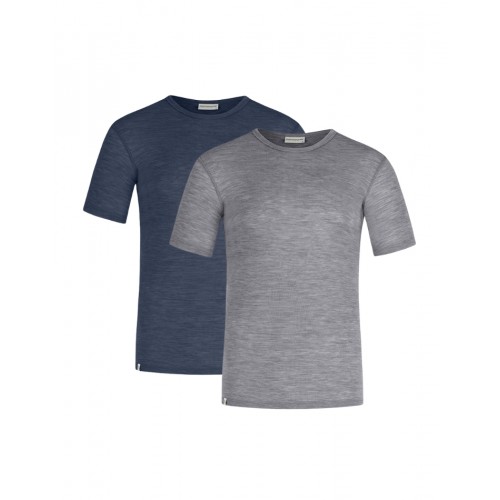 Kortærmet  -shirt Til Herre   100  Merino Uld   -pak   Navy-grey