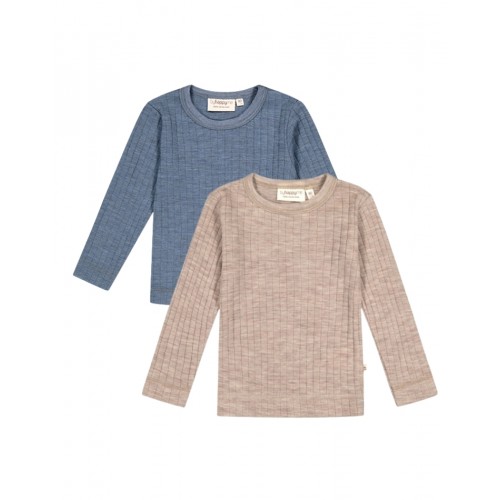 Langærmet  -shirt   100  Merino Uld  Oeko-texâ   -pak 80 Beige Blue Melange