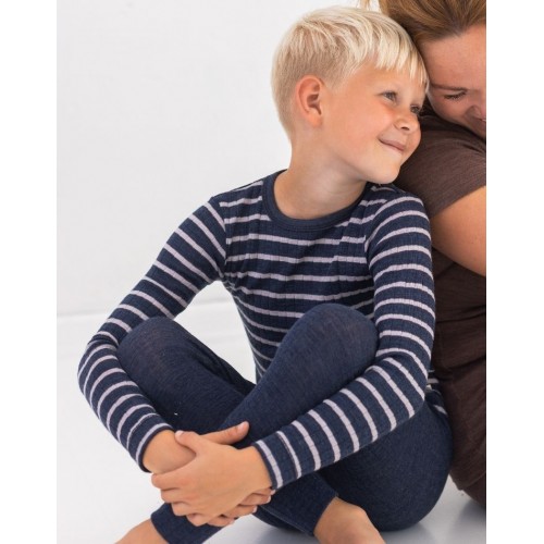 Langærmet  -shirt   Rib  100  Merino Uld  Oeko-texâ  98 104 Navy Nature Melange