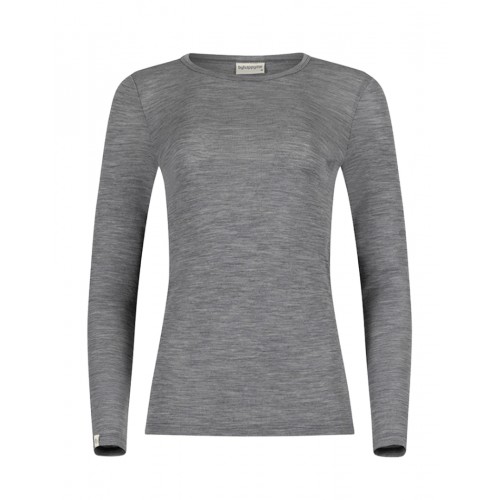 Langærmet -shirt Til Dame 100 Merino Uld 1x1 Rib Grey Melange