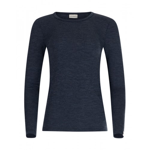 Langærmet  -shirt Til Dame   100  Merino Uld  1x1 Rib Navy Melange