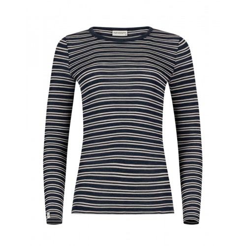 Langærmet  -shirt Til Dame   100  Merino Uld  1x1 Rib   Navy Nature Melange