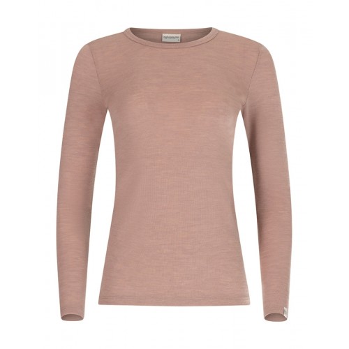 Langærmet  -shirt Til Dame   100  Merino Uld  1x1 Rib   Soft Rose