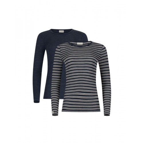 Langærmet  -shirt Til Dame   100  Merino Uld   -pak   Nature Navy Melange