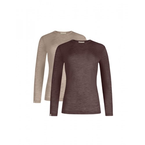 Langærmet  -shirt Til Dame   100  Merino Uld   -pak Xs Beige Plum Melange
