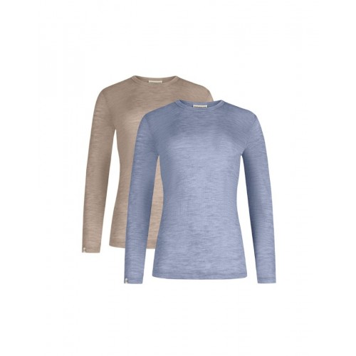 Langærmet  -shirt Til Dame   100  Merino Uld   -pak Xs Light Blue Beige Melange