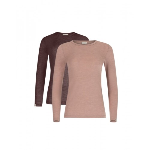 Langærmet  -shirt Til Dame   100  Merino Uld   -pak   Plum Soft Rose Melange