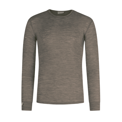 Langærmet  -shirt Til Herre   100  Merino Uld  1x1 Rib Light Brown Melange