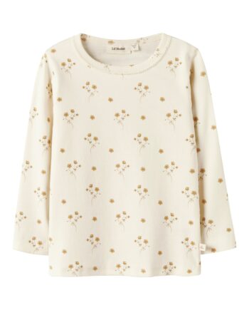 Lil Atelier Layo Sig Ls Slim Top Coconut Milk Flower Yellow 92 Cm