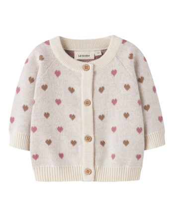 Lil Atelier Saran Ls Knit Cardigan Heart Turtledove 56 Cm