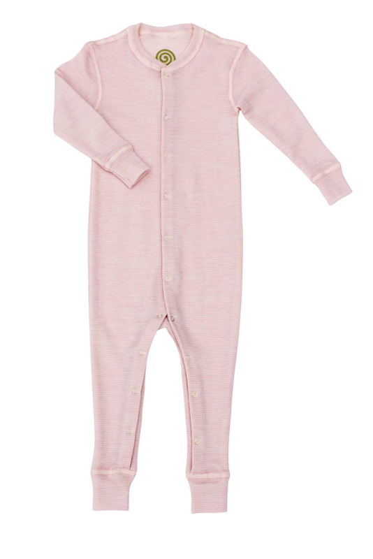 Nui Organics  Uld Heldragt Med Trykknapper Rosa Smalstrib