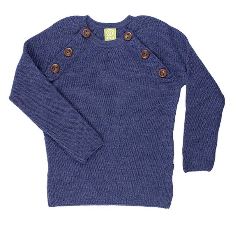 Nui Organics  Uld Sweater Med Knapper Denim
