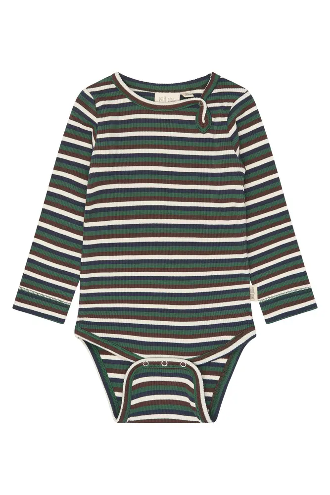 Petit Piao Song Langærmet Body Trekking Green Multistriped 86 Cm
