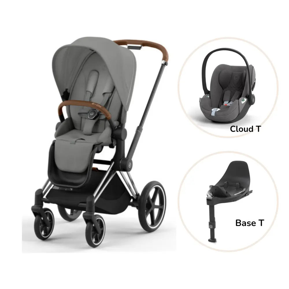 Priam Klapvogn Inkl  Cloud   Og Base Mirage Grey Chrome Brown Plus