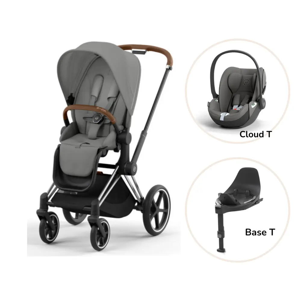 Priam Klapvogn Inkl  Cloud   Og Base Mirage Grey Chrome Brown