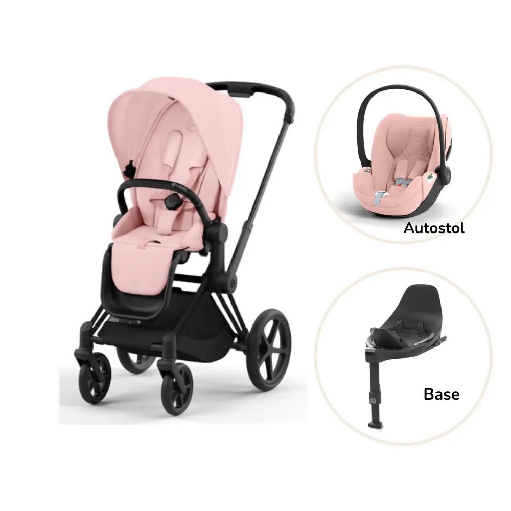 Priam Klapvogn Inkl  Cloud   Og Base Peach Pink Matt Black Plus