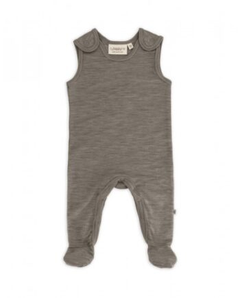 Retro Sparkedragt Med Fod Og Trykknapper På Indersiden Af Benene Til Baby    100  økologisk Merino Uld Light Brown Melange 56