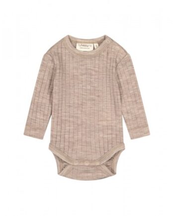 Rib Body Med Rund Hals Og Knapper   100  Merino Uld  Oeko-texâ  Beige Melange 56