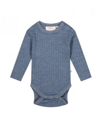 Rib Body Med Rund Hals Og Knapper   100  Merino Uld  Oeko-texâ  Blue Melange 56