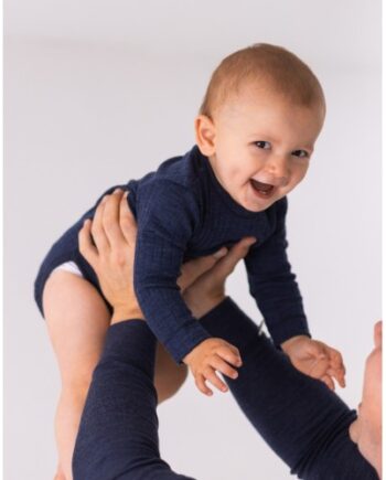 Rib Body Med Rund Hals Og Knapper   100  Merino Uld  Oeko-texâ  Navy Melange 56