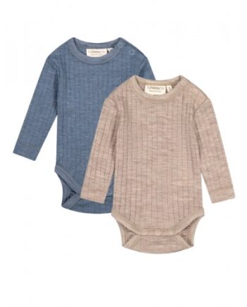 Rib Body Med Rund Hals Og Knapper   100  Merino Uld  Oeko-texâ   -pak 56 Beige Blue Melange