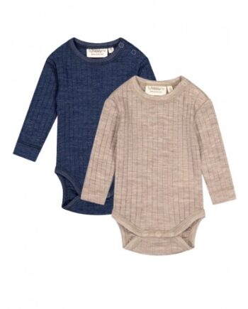 Rib Body Med Rund Hals Og Knapper   100  Merino Uld  Oeko-texâ   -pak 56 Beige Navy Melange