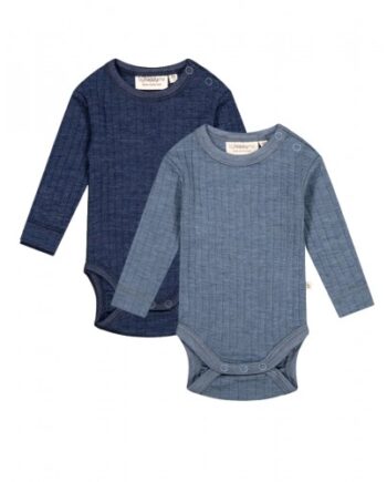 Rib Body Med Rund Hals Og Knapper   100  Merino Uld  Oeko-texâ   -pak 56 Blue Navy Melange