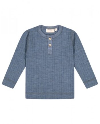 Rib  -shirt Med Lange ærmer Og Knapper Foran   100  Merino Uld  Oeko-texâ  Blue Melange 80