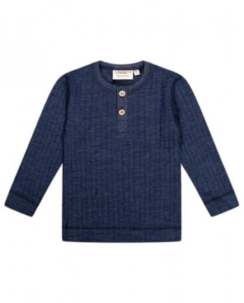 Rib  -shirt Med Lange ærmer Og Knapper Foran   100  Merino Uld  Oeko-texâ  Navy Melange 80