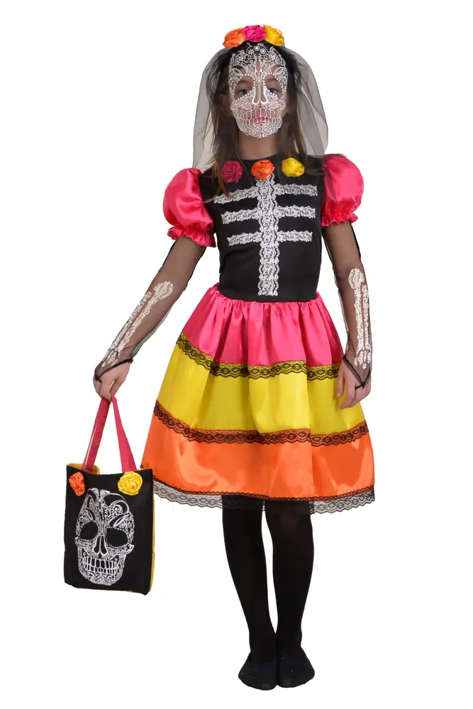 Skull Flower Girl Kostume Multi  -10 år