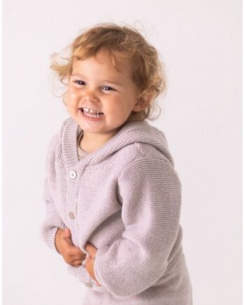 Strik Cardigan Med Hætte   100  Merino Uld 62 68 Beige Melange