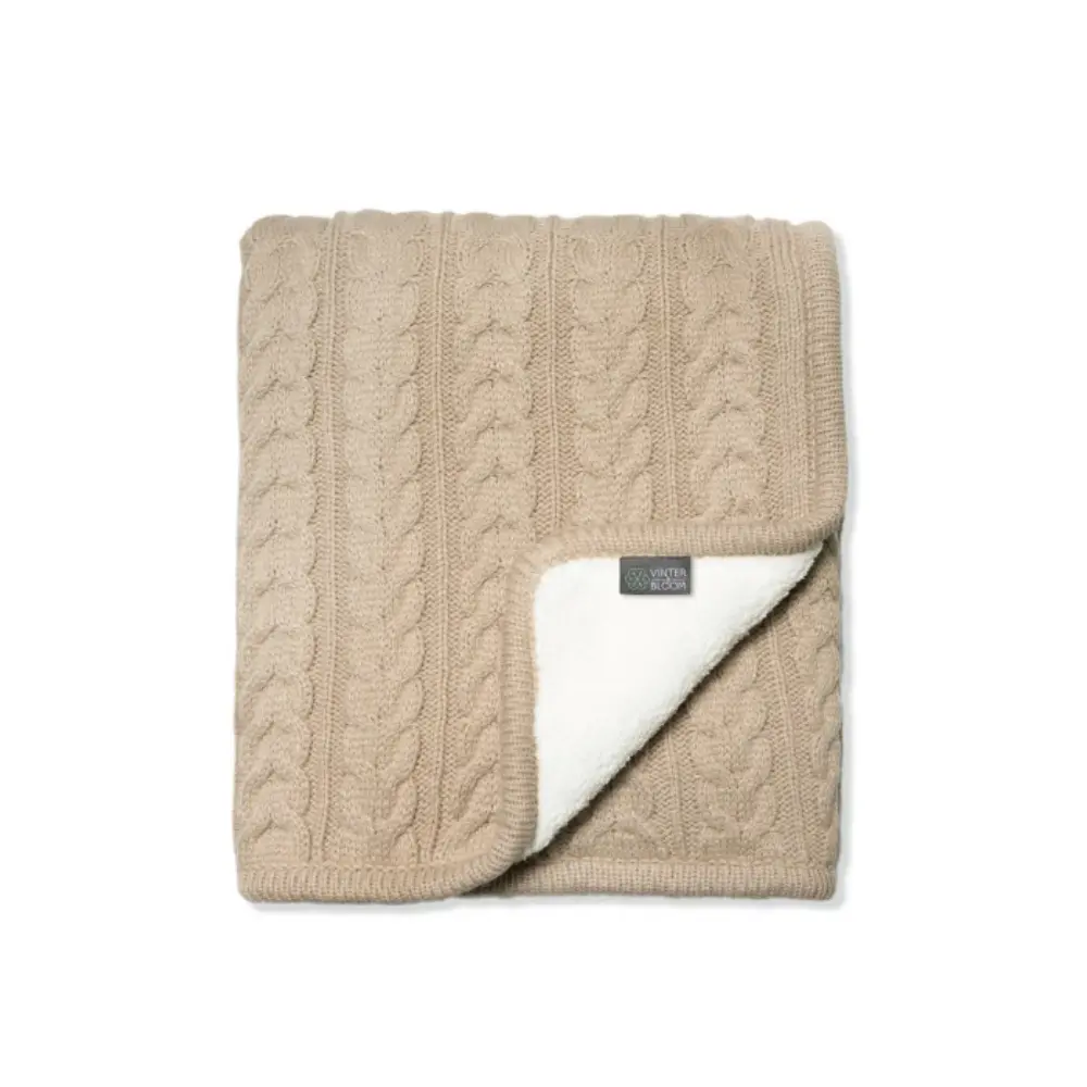 Striktæppe Med Fleece  Sand Beige
