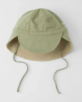 Sun Hat  Reversible  Olive Green Sandy Beach   -6m