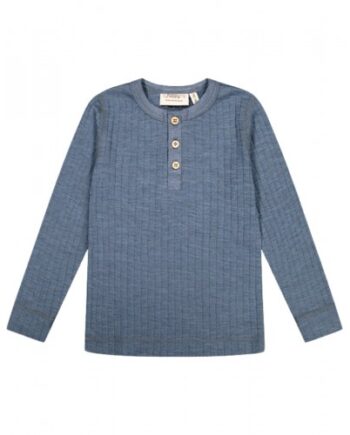 -shirt Med Lange ærmer   100  Merino Uld  Oeko-texâ  86 92 Blue Melange