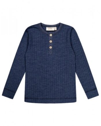 -shirt Med Lange ærmer   100  Merino Uld  Oeko-texâ  86 92 Navy Melange
