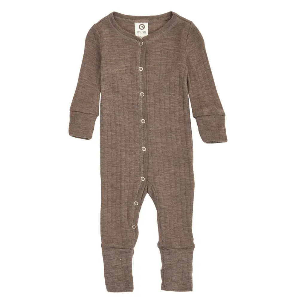 Woolly Heldragt Med Fødder Walnut Melange 74
