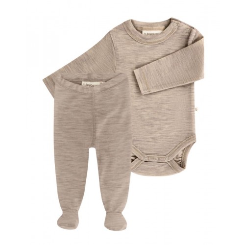 -pak Uldpakke Til Baby Leggins Med Fod Body Med Knap 100 Merinould Beige Melange 62