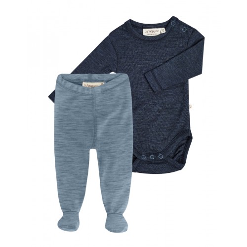 -pak Uldpakke Til Baby Leggins Med Fod Body Med Knap 100 Merinould 56 Deep Sea