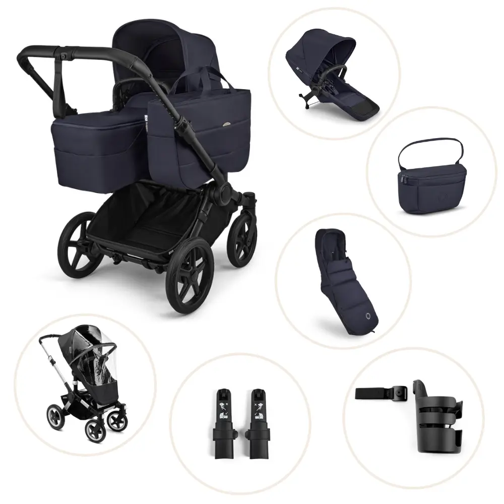 Bugaboo Donkey Kombivogn Inkl Søskendesæde Organizer Kørepose Kopholder Højdeadapter Og Regnslag Deep Indigo